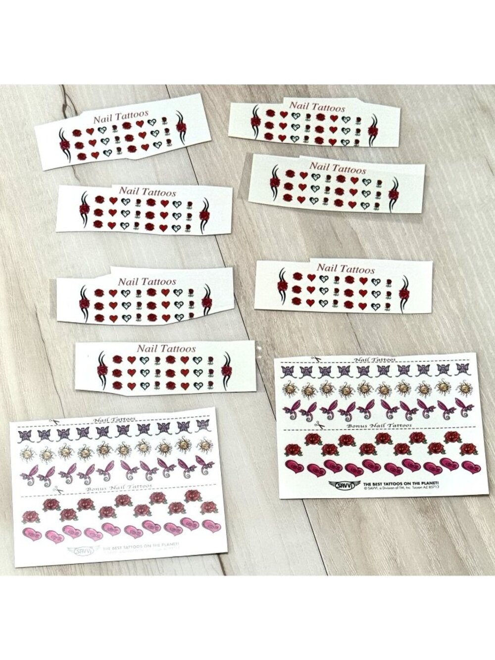 Lot 275+ SAVVI Temporary NAIL TATTOOS Butterflies Hearts Roses Sun Fireflies